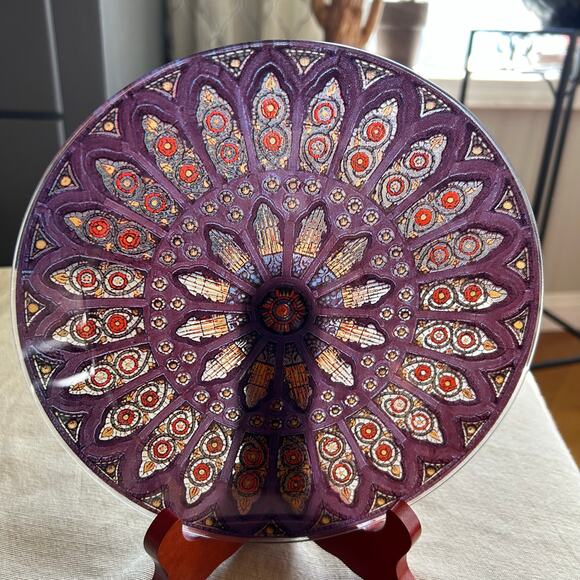 Vintage 8” Pilgrim Glass Silhouette Stained Glass Window Plate Purple ~ set of 5 - Picture 2 of 16
